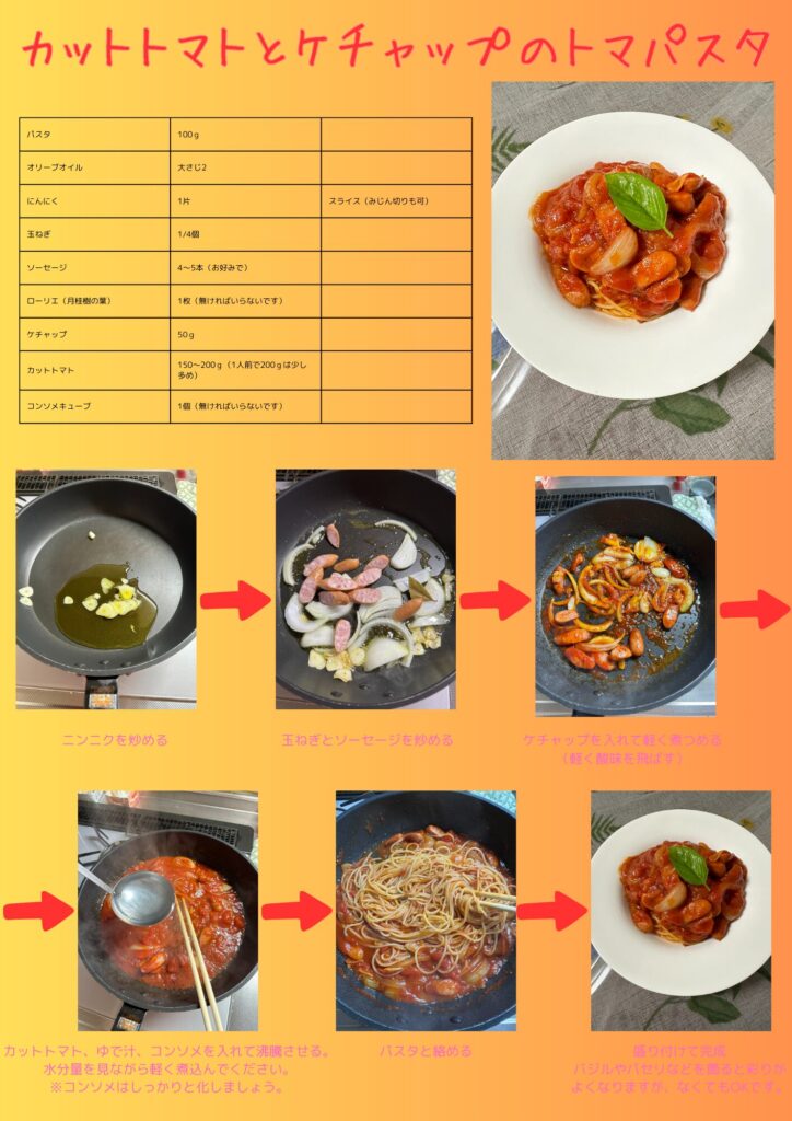 カットトマトとケチャップで作る本格トマトソースパスタ